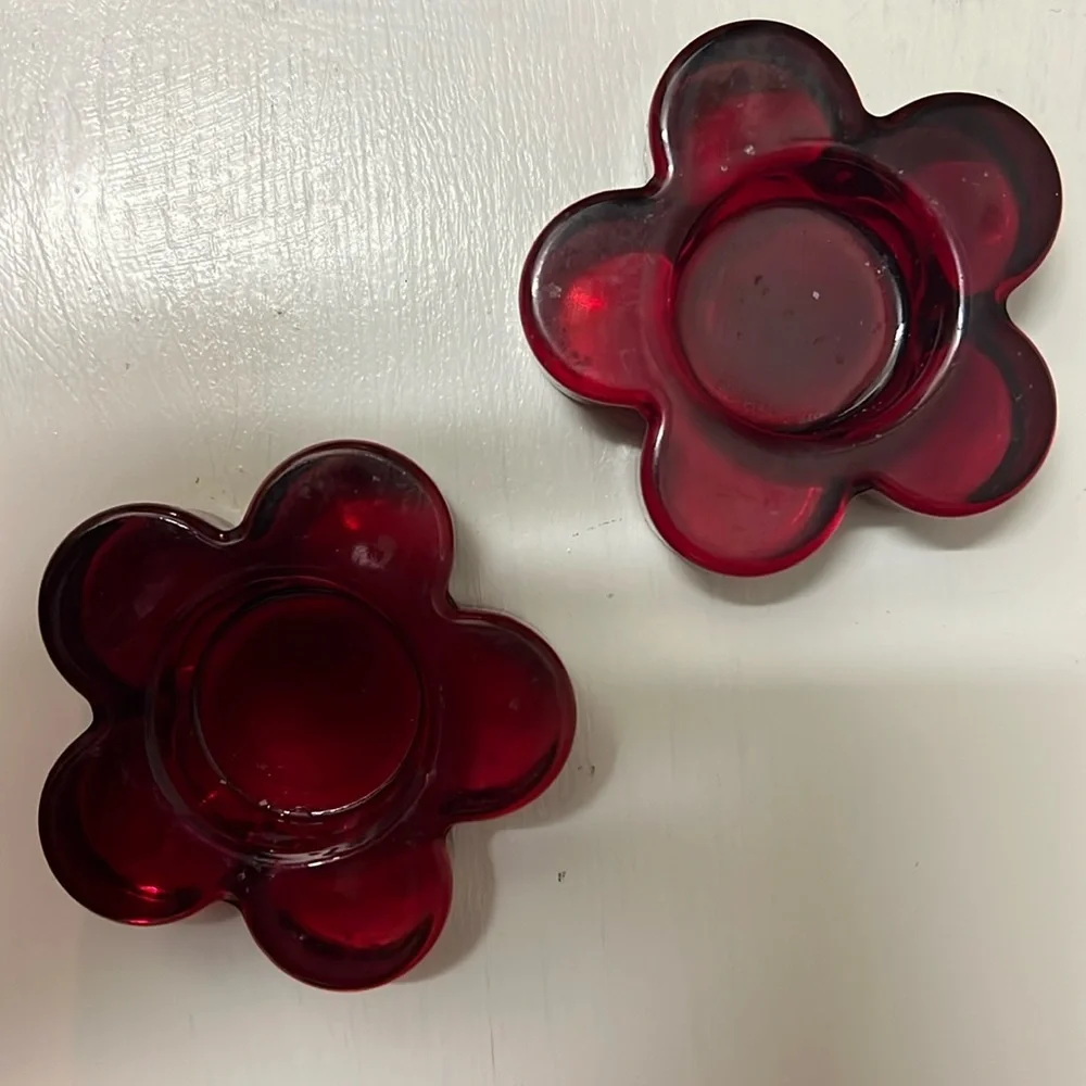 Red Glass Flower Votive Candle Holder